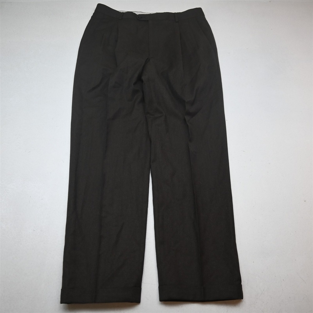 Zanella 32x30 Brown 100% Wool Flannel Italy Bennett Pleated Cuffed Dress Pants